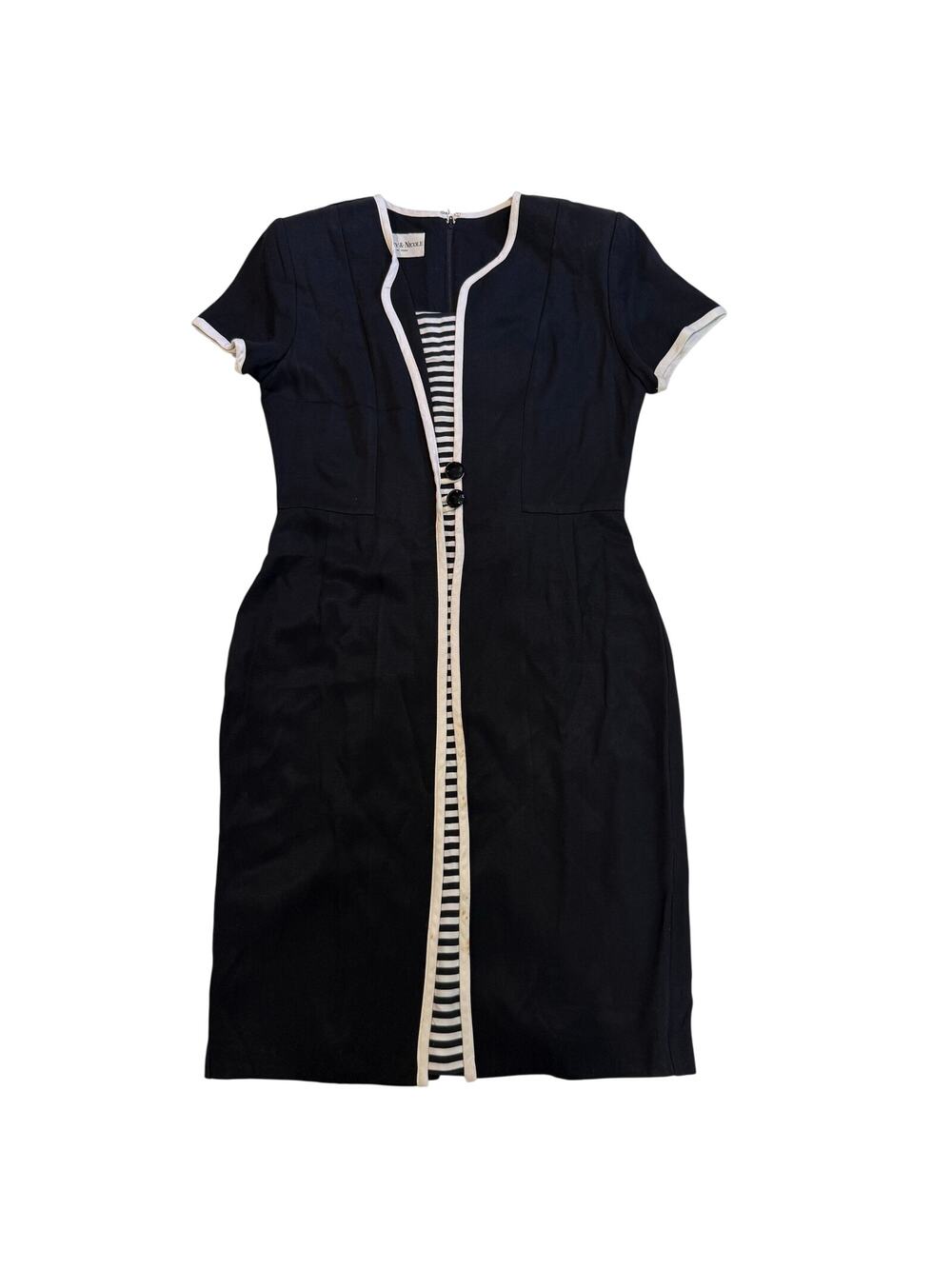 Vtg 80s Danny & Nicole NYC Black Dress Nautical Pinup Mad Men Retro Office Dress